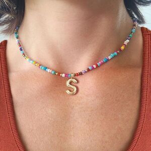 Beaded initial Necklace S1101